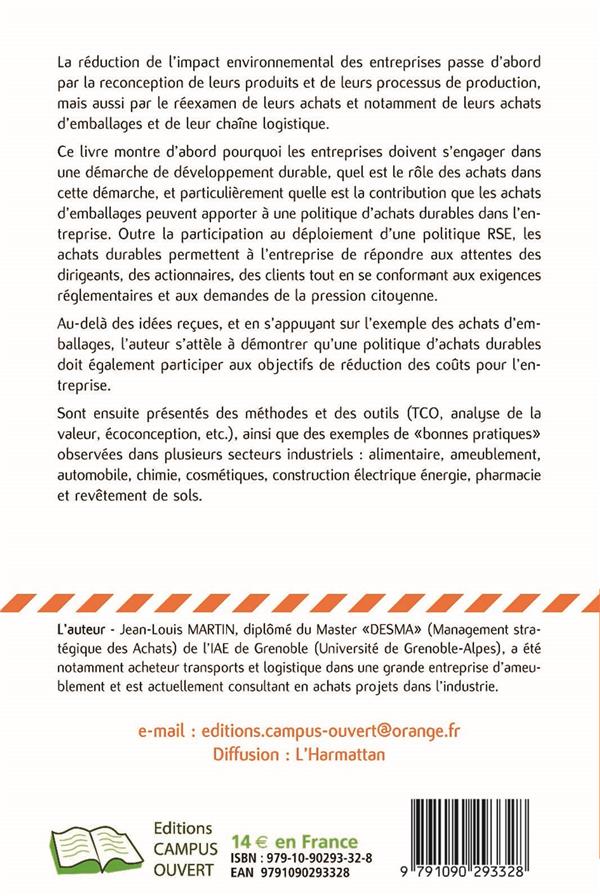 Quatrième de couverture de « ENTREPRISE ET ENVIRONNEMENT - LES ACHATS D'EMBALLAGES »