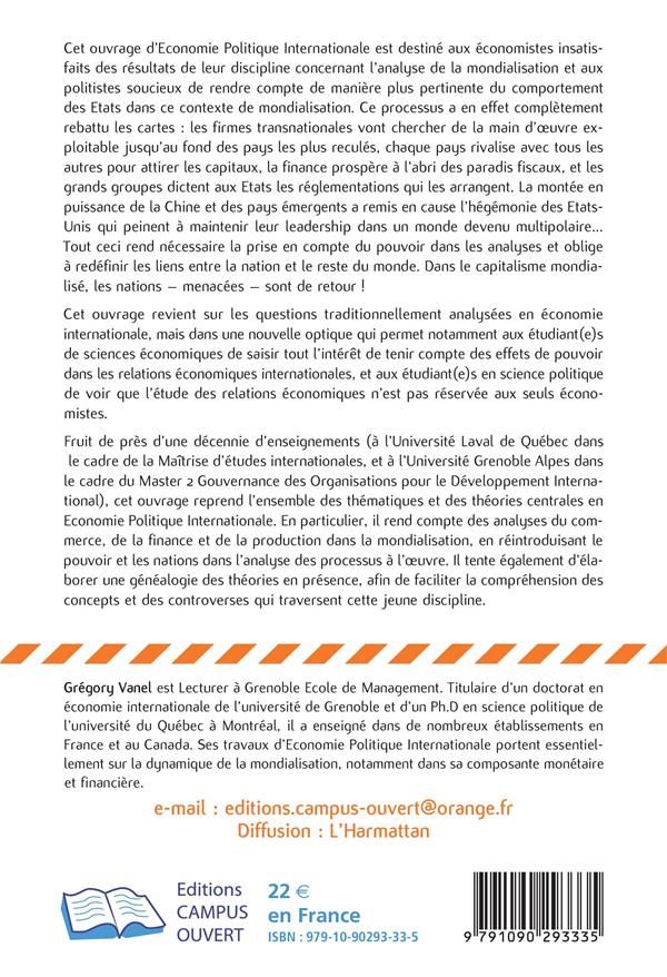Quatrième de couverture de « REHABILITER LE POUVOIR ET LES NATIONS DANS L'ANALYSE DU CAPITALISME MONDIALISE »
