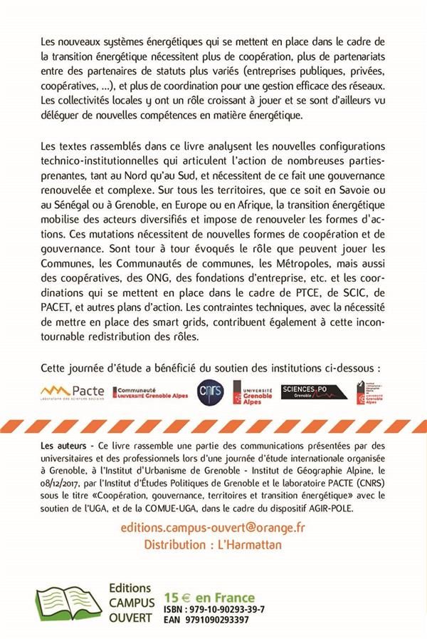 Quatrième de couverture de « COOPERATION, GOUVERNANCE, TERRITOIRES ET TRANSITION ENERGETIQUE »