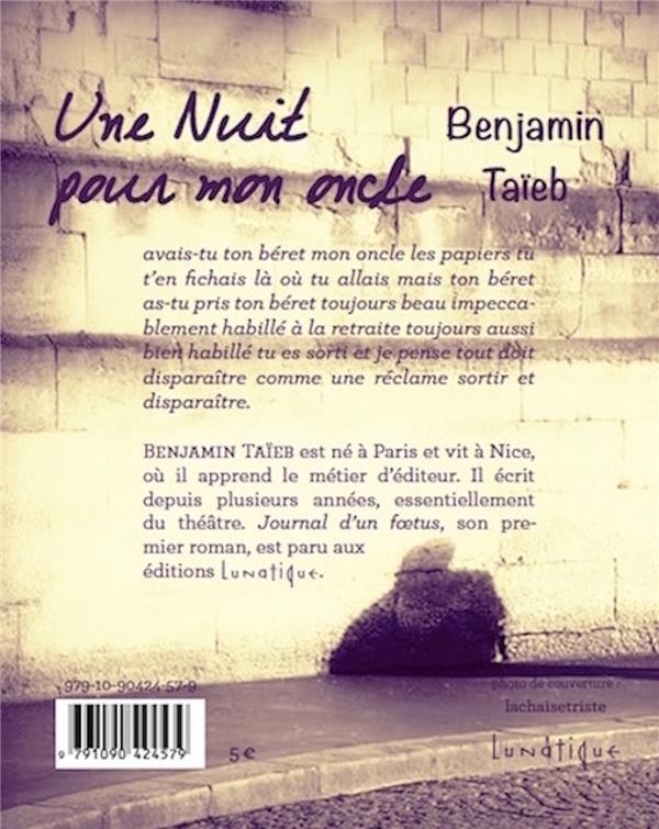 Quatrième de couverture de « UNE NUIT POUR MON ONCLE »