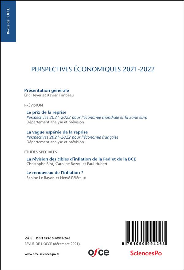 Quatrième de couverture de « REVUE DE L'OFCE N 174 - PERSPECTIVES ECONOMIQUES 2021-2022 »