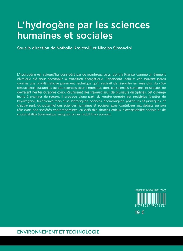 Quatrième de couverture de « L'hydrogène par les sciences humaines et sociales »