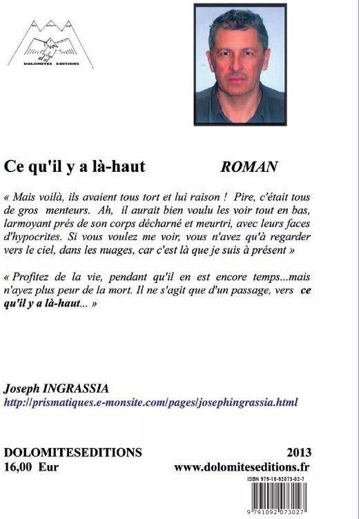 Quatrième de couverture de « CE QU'IL Y A LA-HAUT DR INGRASSIA JOSEPH »