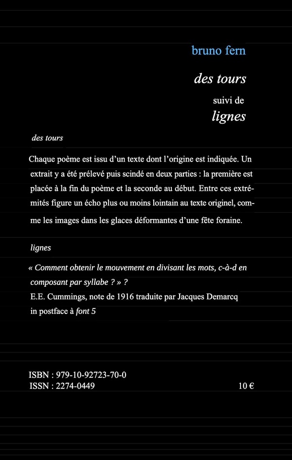 Quatrième de couverture de « Des tours »