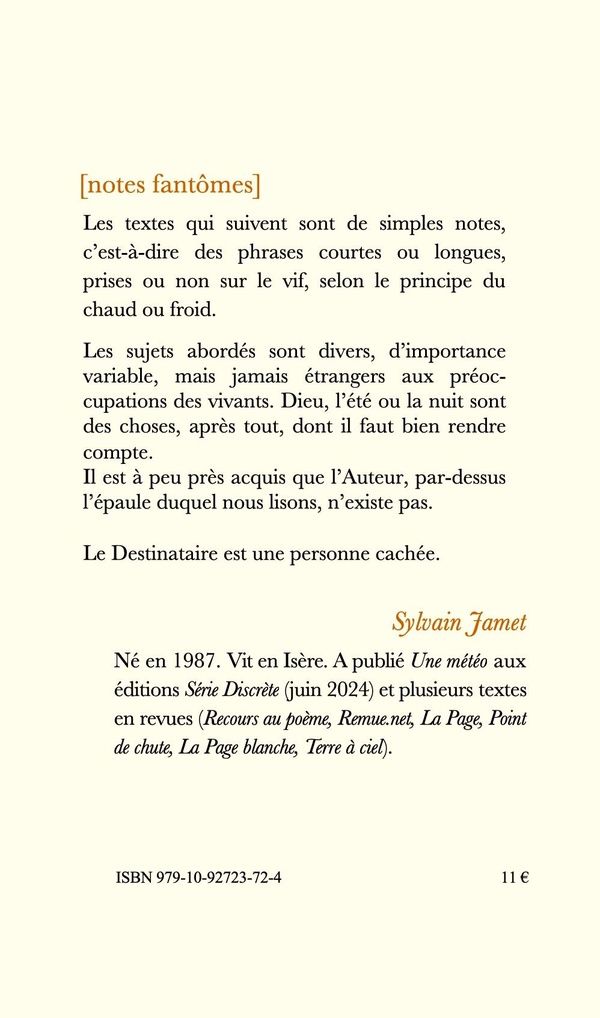 Quatrième de couverture de « Notes fantômes »