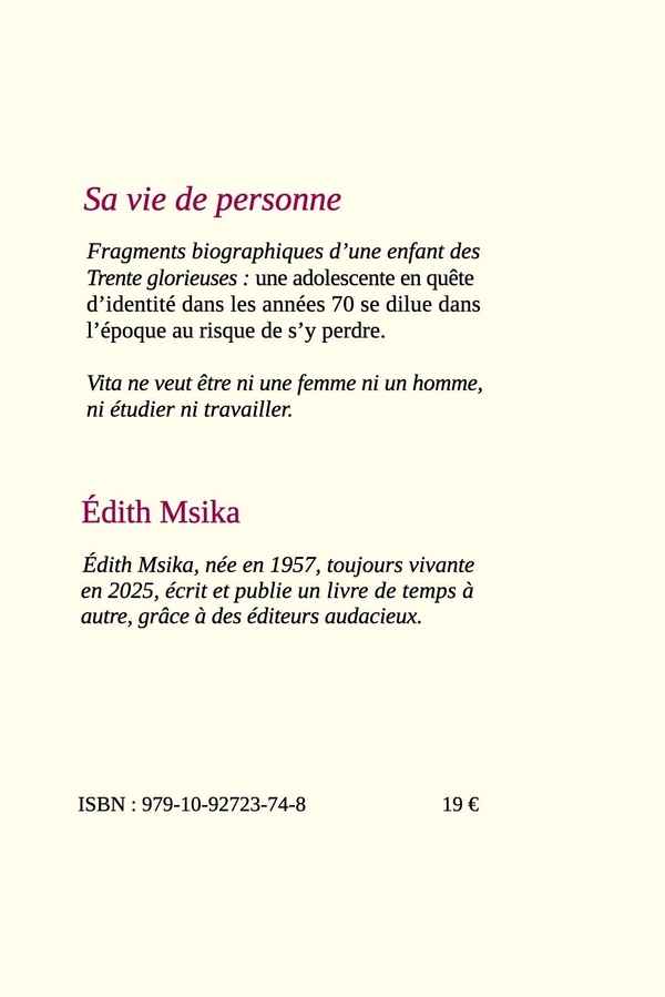 Quatrième de couverture de « Sa vie de personne »