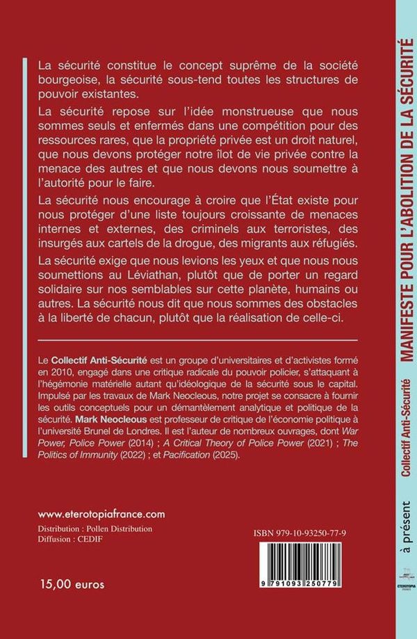 Quatrième de couverture de « Manifeste pour l'abolition de la sécurité »