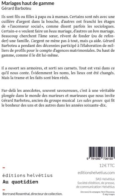 Quatrième de couverture de « MARIAGES HAUT DE GAMME »