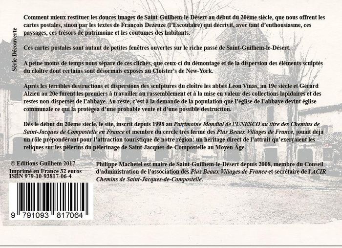 Quatrième de couverture de « SAINT-GUILHEM-LE-DESERT IL Y A CENT ANS L'ESCOUTAIRE »