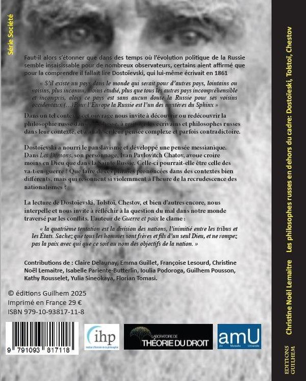 Quatrième de couverture de « Les philosophes russes en dehors du cadre : Dostoïevski, Tolstoï, Chestov »