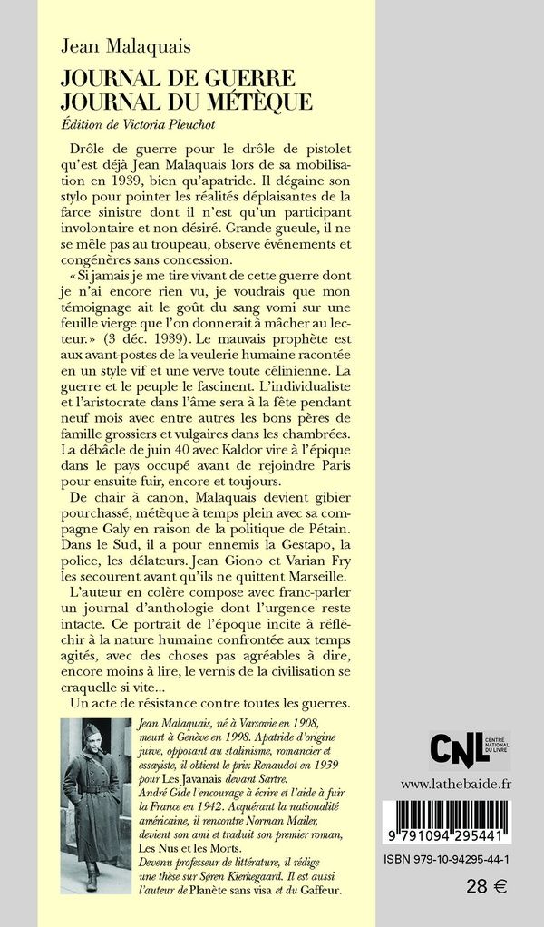 Quatrième de couverture de « Journal de guerre : suivi du, Journal du Métèque, 1939-1942 »