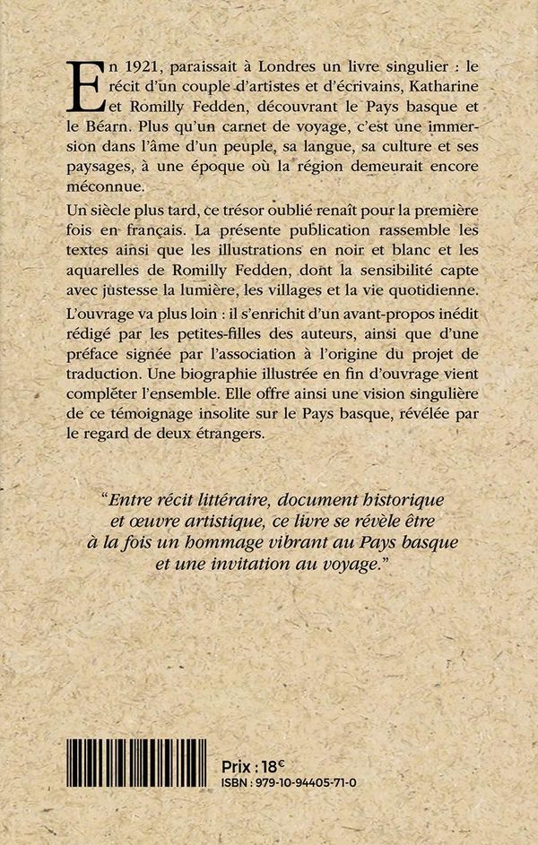 Quatrième de couverture de « Le Pays basque : carnet de voyage, printemps 1919 »