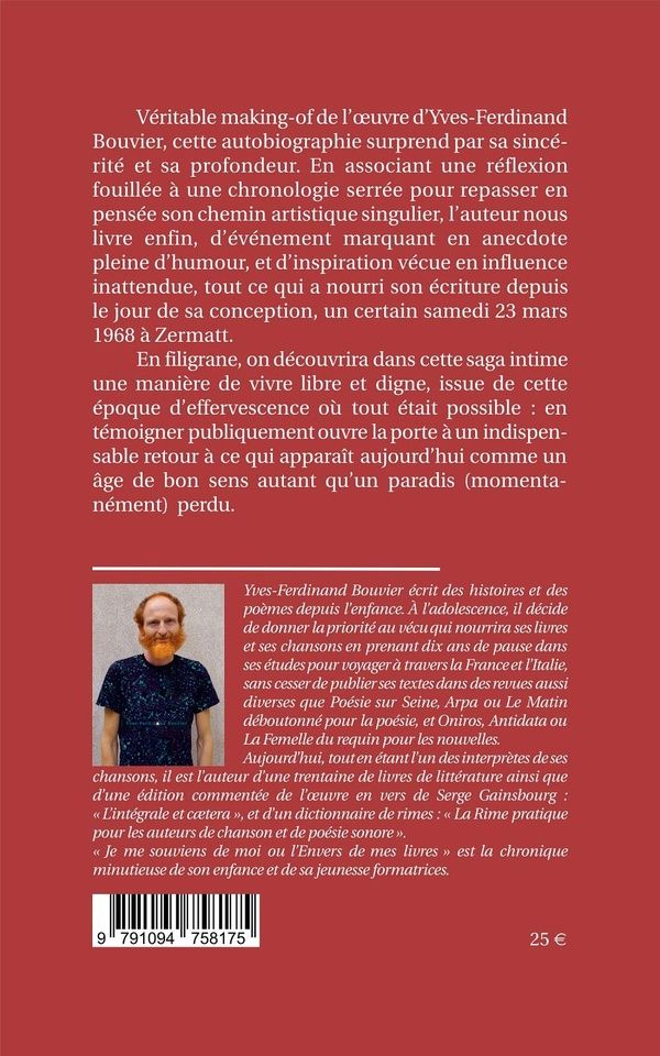 Quatrième de couverture de « JE ME SOUVIENS DE MOI OU L'ENVERS DE MES LIVRES »