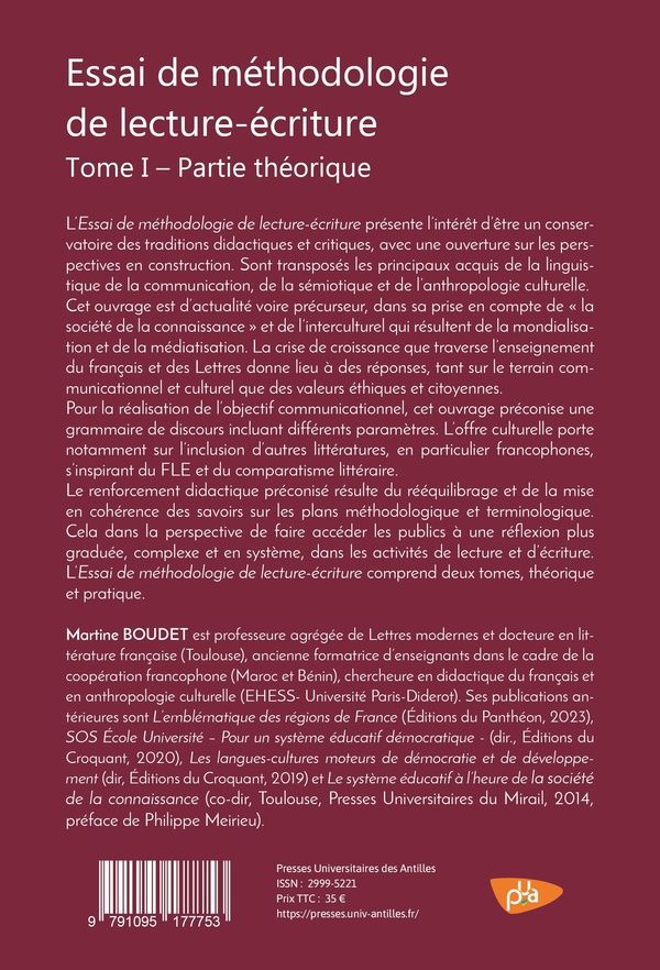 Quatrième de couverture de « Essai de méthodologie de lecture-écriture »