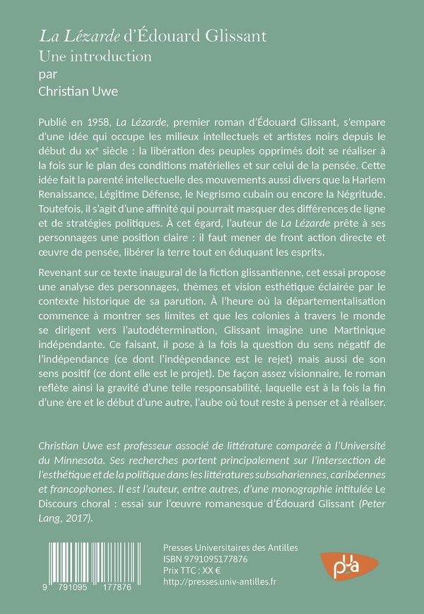 Quatrième de couverture de « "La Lézarde" d'Édouard Glissant : une introduction »
