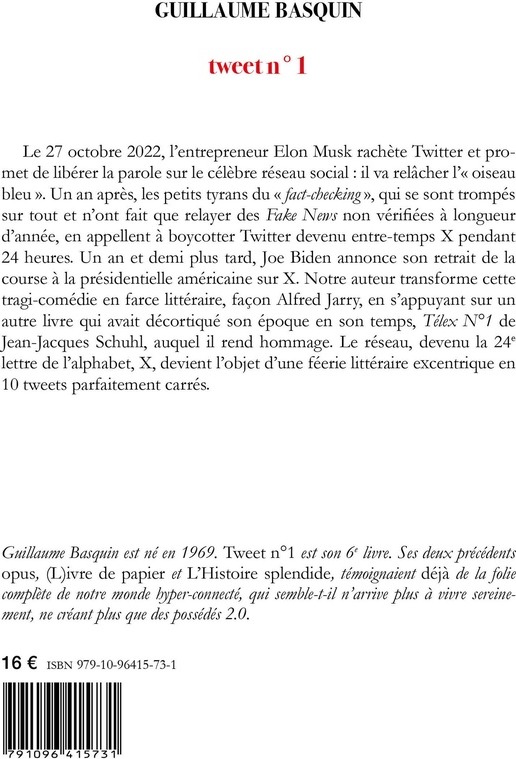 Quatrième de couverture de « Tweet n° 1 : classé X »