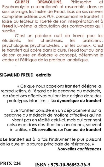 Quatrième de couverture de « Le transfert : lecture de Freud »