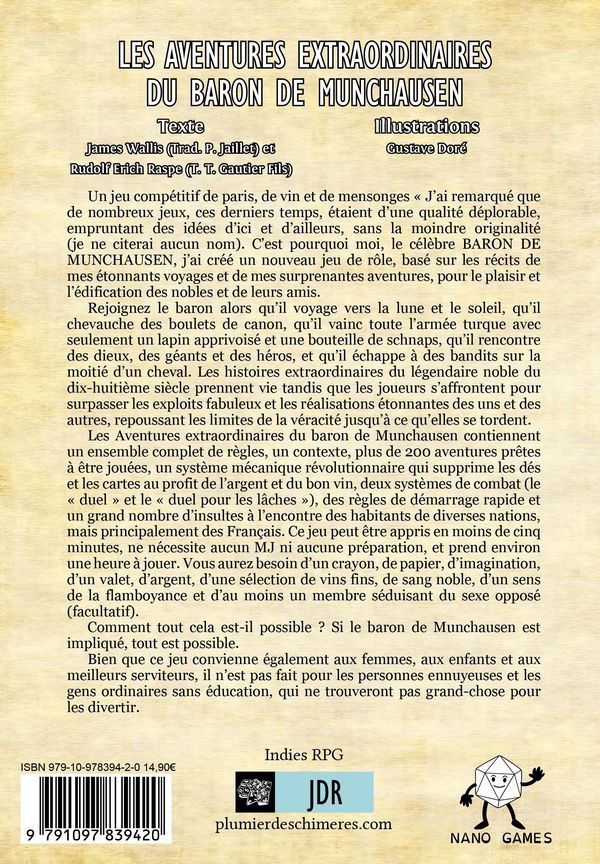 Quatrième de couverture de « LES AVENTURES EXTRAORDINAIRES DU BARON DE MUNCHAUSEN »