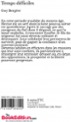 Quatrième de couverture de « Temps difficiles »