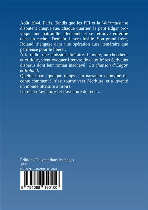 Quatrième de couverture de « La chanson d'Edgar et Roland : roman »