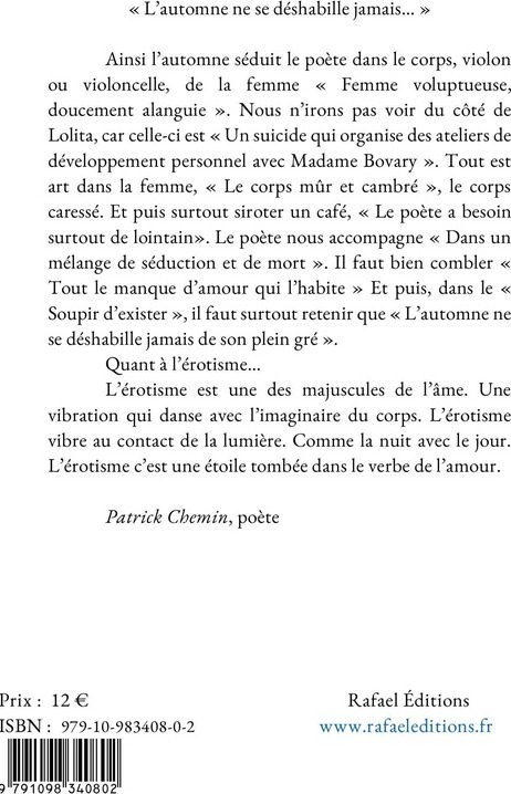 Quatrième de couverture de « Au nom de la volupté je chante »